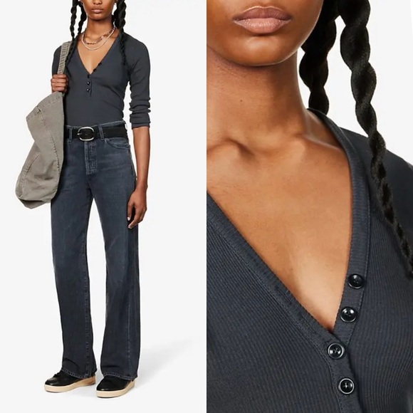 CITIZENS OF HUMANITY • Aideen V-Neck Henley Top in Charcoal - Picture 12 of 13